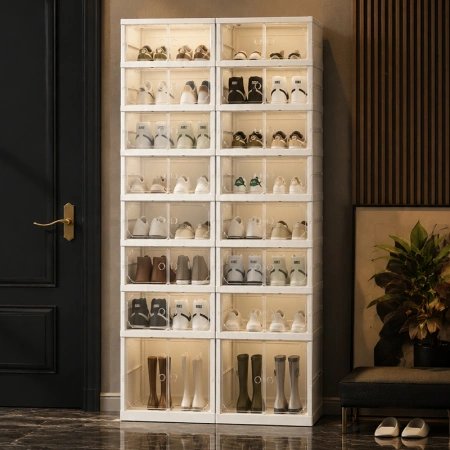 【CL】26Q3#70010-N0803 White transparent acrylic shoe box storage rack with foldable and stackable seams, shoe box organizing box, shoe cabinet storage box 【CL】26Q3#70010-N0803 White transparent acrylic shoe box storage rack with foldable and stackable seams, shoe box organizing box, shoe cabinet storage box